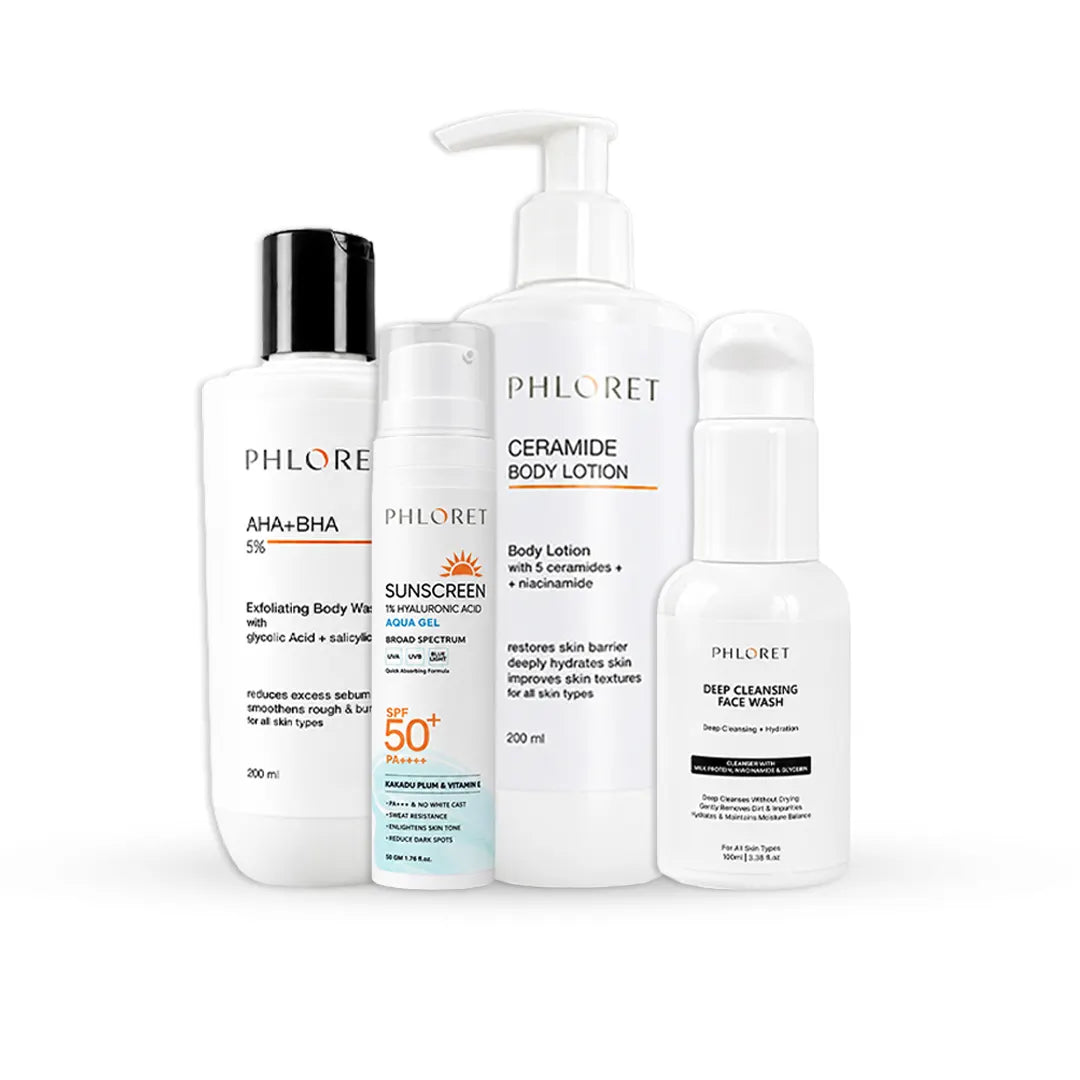 Phloret | Complete Skincare Combo – Body Wash, Body Lotion, Face Wash & Sunscreen