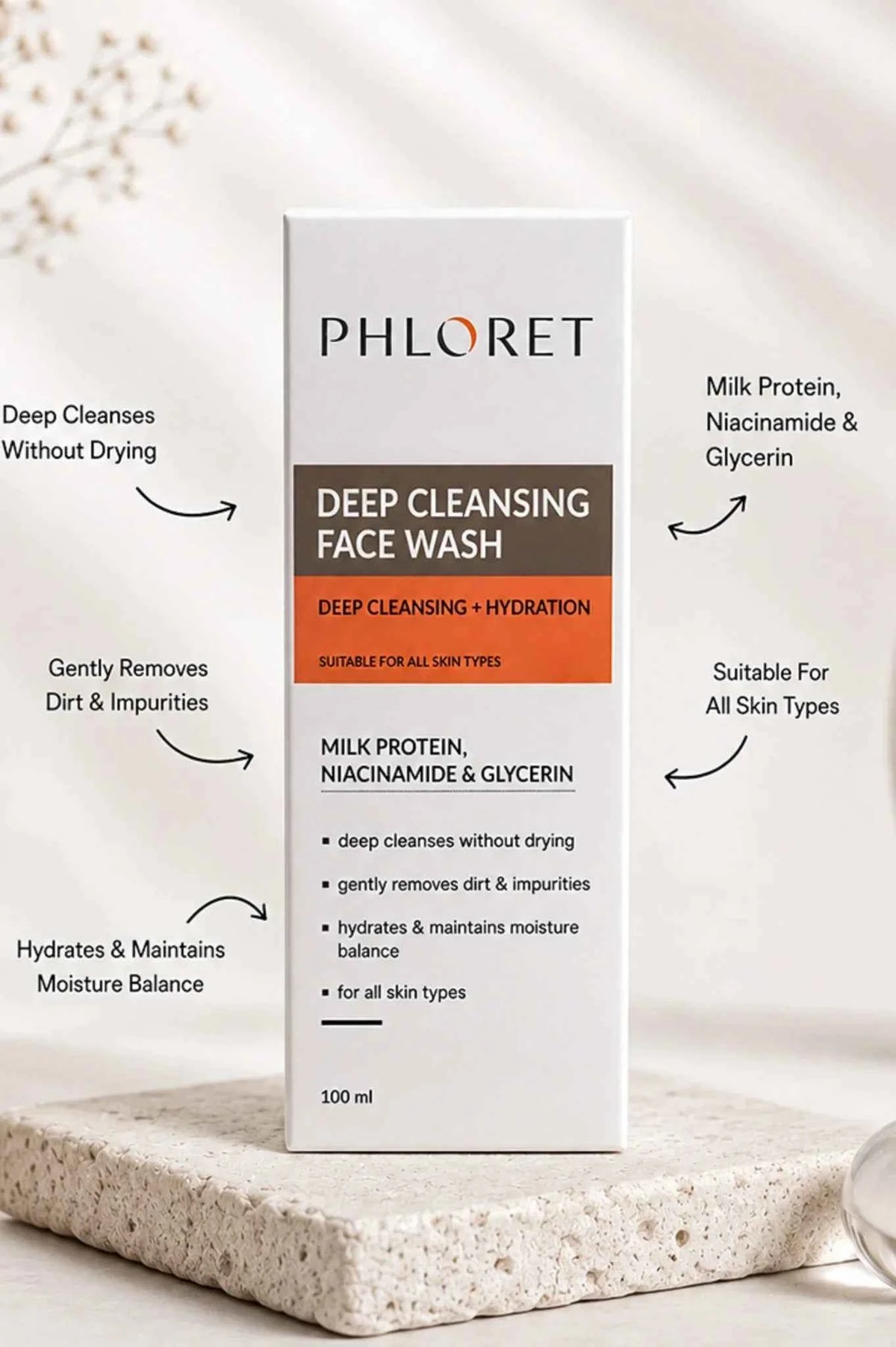 Phloret | Hyaluronic Acid Cream Face Wash for Dry, Sensitive Skin